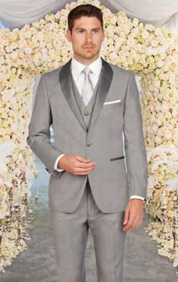  Grey Tuxedo - Gray Tuxedo Mens 1 Button Shawl Lapel Slim Fit Closure Light Grey Single Breasted Vest Suit