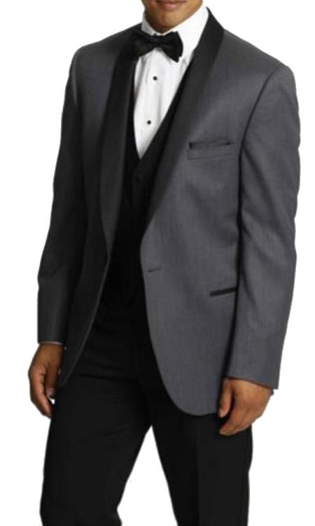  men's One Button Tuxedo Shawl Lapel Dark Gray vested Suit 