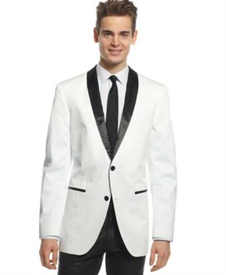 1 One Button White and Liquid Jet Black Lapel Shawl Collar Blazer Online Sale, Dinner Jacket Clearance Sale Online