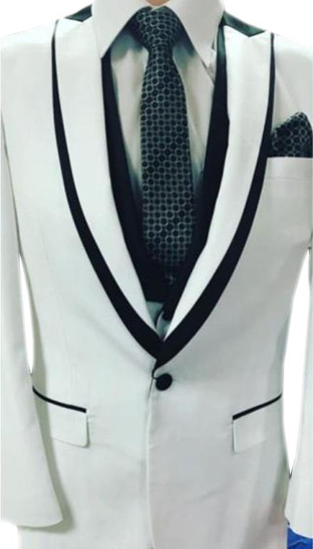  men's Single Breasted Trimmed Peak Lapel white suit