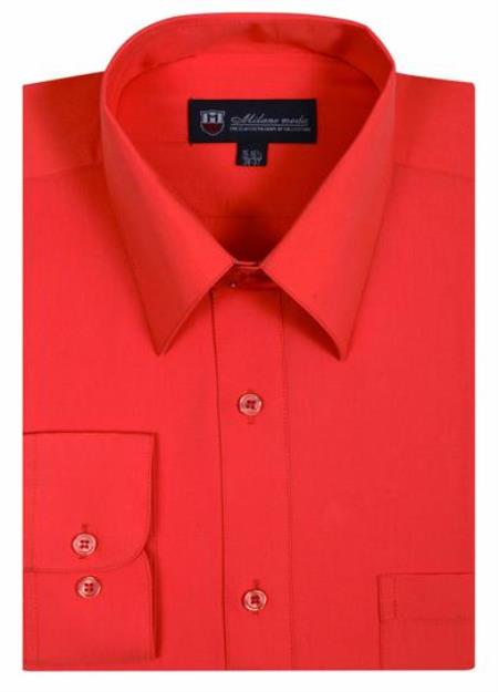 Men’s Plain Solid Color Traditional Dress Shirt Orange 