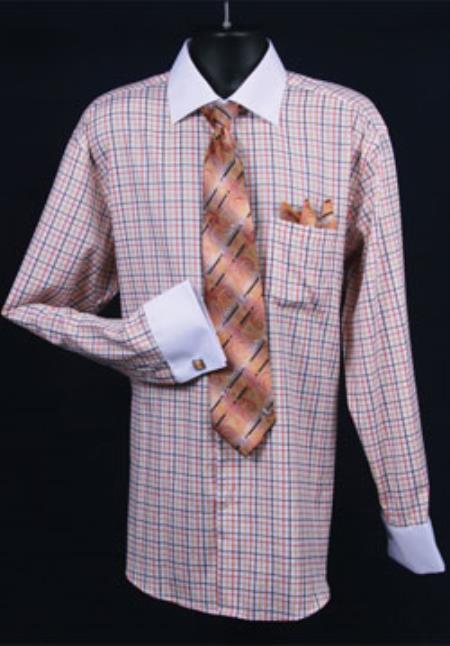 Daniel Ellissa French Cuff Orange Full Dress Shirt with Tie, Hanky and Cuff Links 