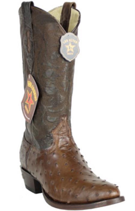 Authentic Los altos Handcrafted Round Toe Genuine Full Quill Ostrich brown color shade Boots 
