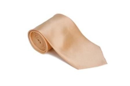 Peach 100% Silk Solid Necktie With Handkerchief 
