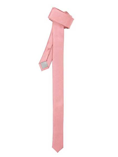  Pink Polyester Satine Fabric Superior Fabric Skinny Slim narrow Style Fully Lined NeckTie