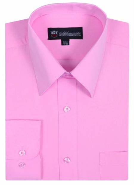Men’s Plain Solid Color Traditional Dress Shirt Pink 