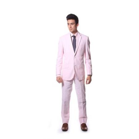 Summer Cheap priced men's Seersucker Suit Sale Fabric Pink Suit Cotton Suit ( Blazer Online Sale and Pants) 