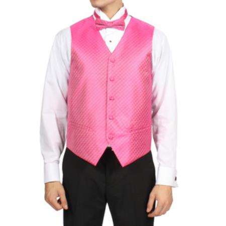fuchsia ~ hot Pink Diamond Pattern 4-Piece Vest Set 