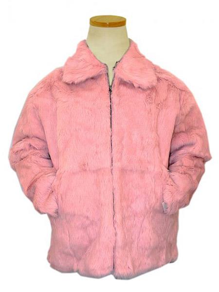  Bagazio Pink Pull-Up Zipper Genuine Full Skin Rabbit Fur Bomber Style Jacket