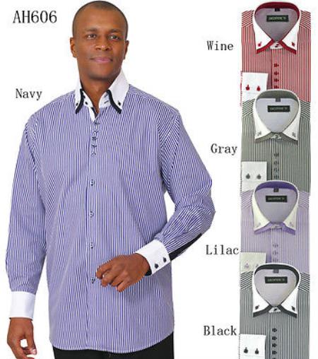 Stylish Fashion Stripe Shirt w/ solid accent cuffs & collar Multi-color 