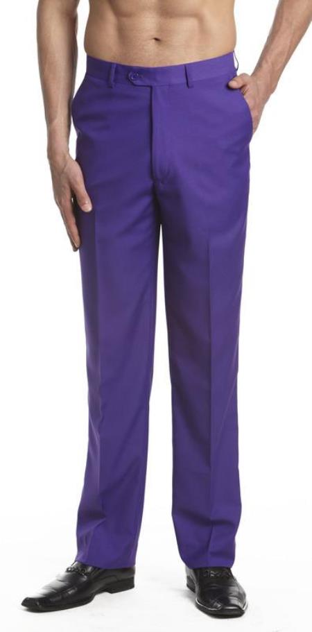 Dress Pants Trousers Flat Front Slacks Purple color shade Online Sale