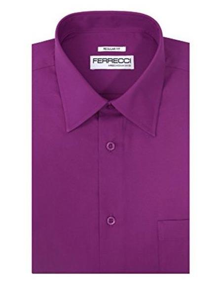 Men's Designer Brand Lay Down Collared Cotton Blend Regular Fit Purple Dress Shirt