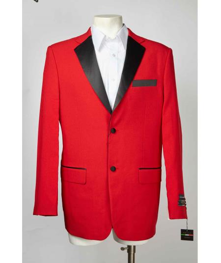  Single Breasted red color shade And Liquid Jet Black Notch Lapel Two Button Blazer Online Sale