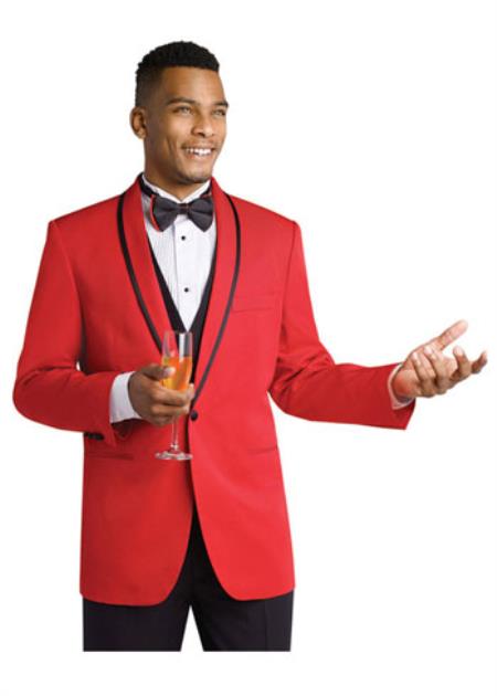 men's Formal Attire Dinner Jacket Red Tuxedo Suit and Black Lapel + Black Pants