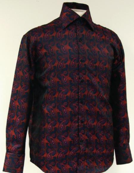 Fancy Polyester Dress Fashion Shirt With Button Cuff Navy/Red