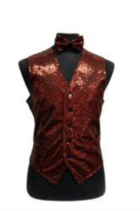 Sparkly Bow Tie Satin Shiny Sequin Vest/bow tie set Red and Black Vest color shade 