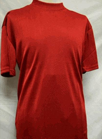  Men's Red Stylish Mock Neck Shiny Short Sleeve Shirt