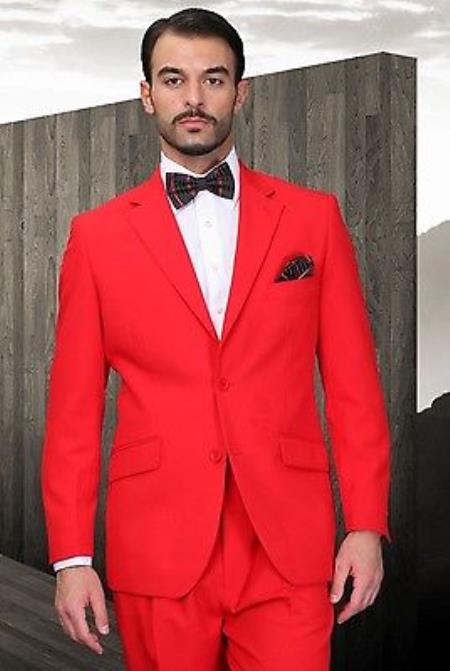 Mens Red Suit color shade Poly~Rayon Fabric Modern Cut 2 Button Style Athletic Cut Suits Classic Fit