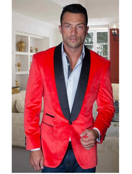 Velvet Blazer - Mens Velvet Jacket Manzini red color shade Shawl Collar Velvet Blazer Online Sale 