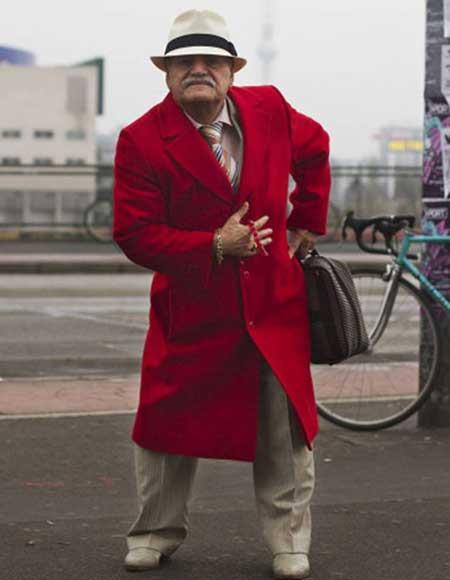Men's Wool Red Cashmere & Wool Overcoat Topcoat