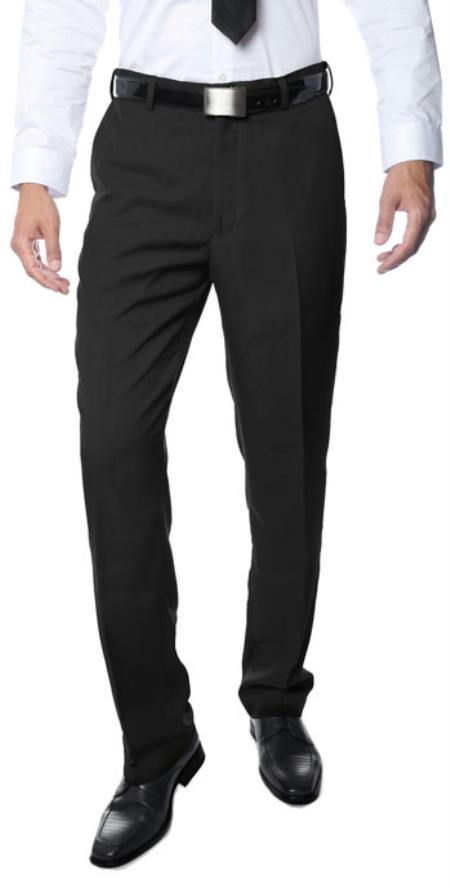 Premium Quality Regular Fit Formal & Business Flat Front Dress Pants Liquid Jet Black 