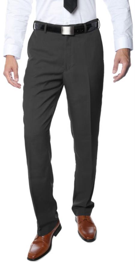 Premium Regular Fit Flat Front Dress Pants Dark Grey Masculine color 