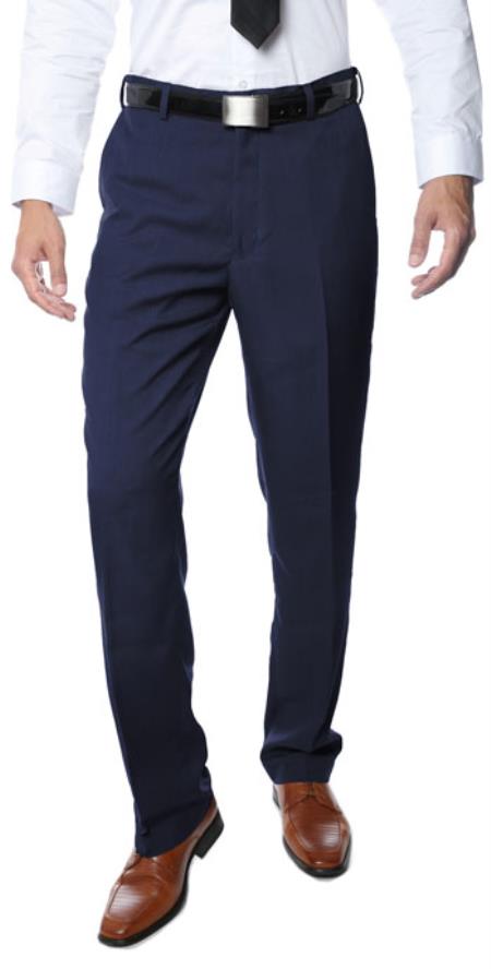 Premium Quality Regular Fit Formal & Business Flat Front Dress Pants Navy 