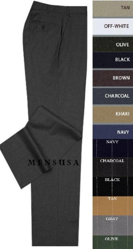 FLAT FRONT Wool Fabric DRESS PANTS HAND MADE RELAX FIT 