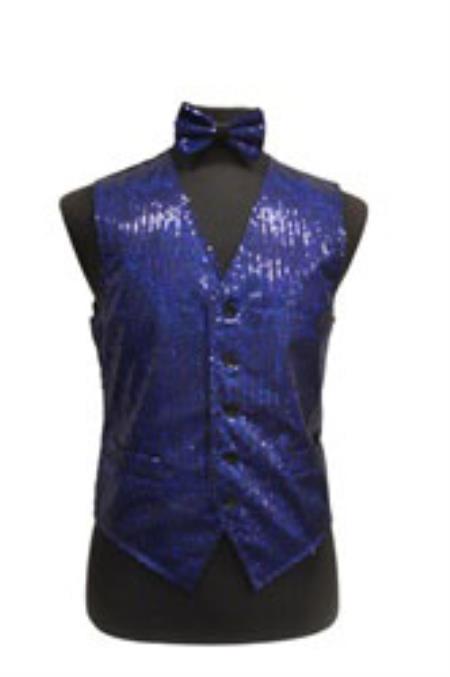 Sparkly Bow Tie Satin Shiny Sequin Vest/bow tie set royal blue pastel color 