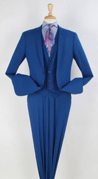  Men's 3 Piece Single Breasted Executive Royal Blue Suit For Men Perfect  Suit Narrow Leg Pants