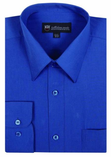 Men’s Plain Solid Color Traditional Dress Shirt royal blue pastel color 
