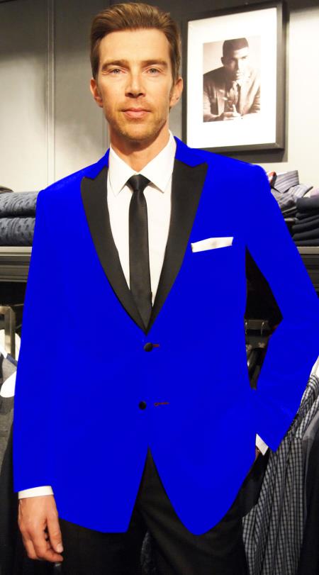 Velvet Velour Blazer Online Sale Formal formal tux Jacket Sport Coat Two Tone Trimming Notch Collar royal blue pastel color 