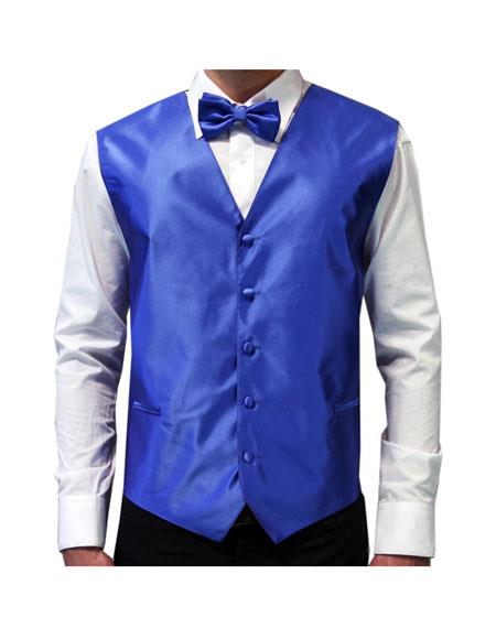  White Shirt & Royal Blue Suit For Men Perfect  Tuxedo Vest & Bowtie Set + Any Color Pants
