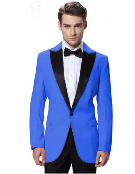  Men's Royal Blue Suit For Men Perfect  Jacket Black Lapel Tuxedos with Black Pant One Button Elegant Slim Fit Wedding Suit