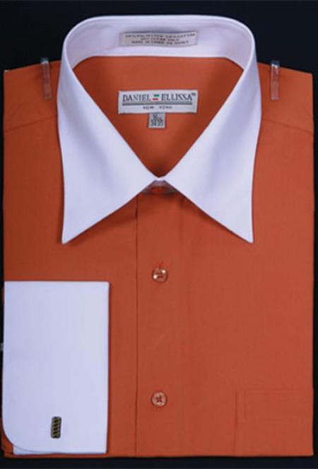 Affordable Clearance Cheap Mens Dress Shirt Sale Online Trendy - Daniel Ellissa Bright Two Tone Solid French Cuff Rust Dress Shirt Big and Tall Sizes 