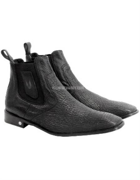  Men's Full Leather Vestigium Genuine Sharkskin Chelsea Black Boots