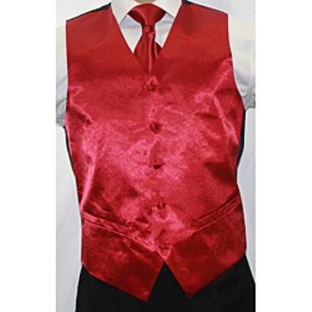 Shiny Burgundy ~ Maroon ~ Wine Color Microfiber 3-piece Vest 