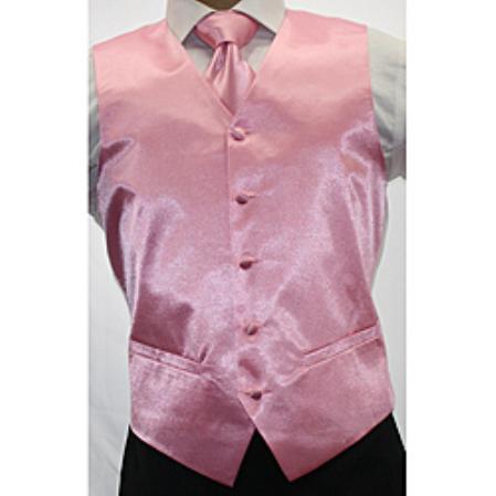 Shiny Pink Tuxedo Microfiber 3-piece Vest 