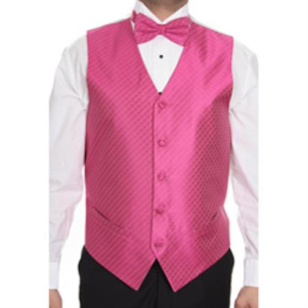 fuchsia ~ hot Pink Tuxedo Patterned 4-piece Vest Set 