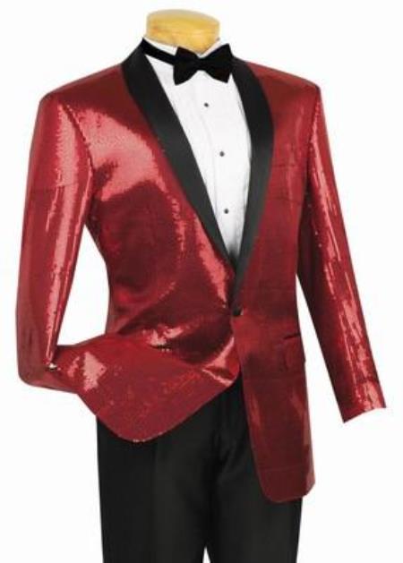 Shiny Flashy Sharkskin Metallic Scarlet red color shade Sequin Formal Sportcoat Jacket 