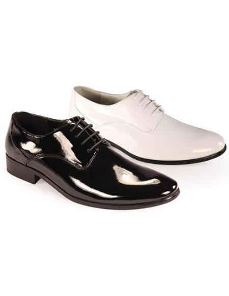 Oxfords Tuxedo Formal Classic Leather Lace Formal men's Shoes for Online in Liquid Jet Black and White 