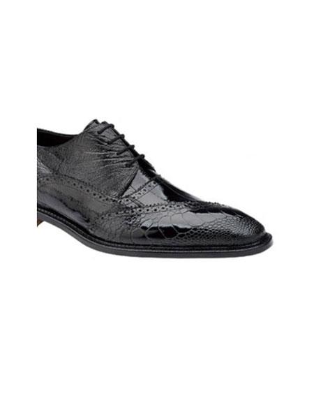 Belvedere attire brand Nino Eel & Ostrich Shoes for Online Liquid Jet Black 