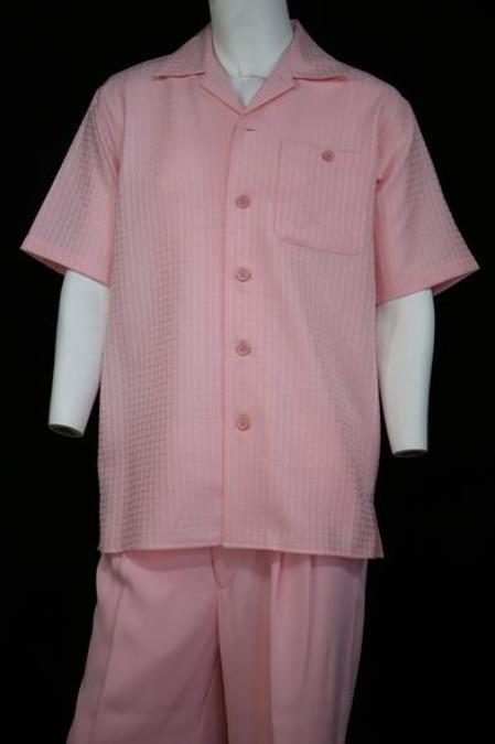  men's Vintage Grid Short Sleeve Walking Suit Blush Point Collar