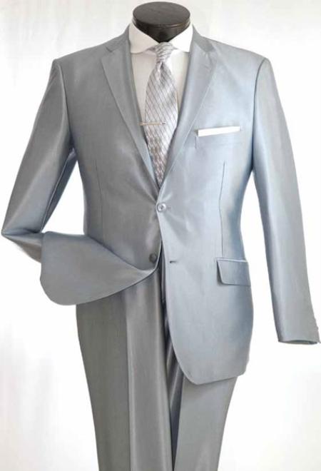 True Slim narrow Style Suit in Popular Shark Skin Fabric Silver 