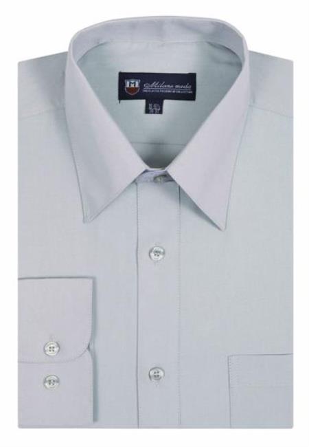 Men’s Plain Solid Color Traditional Dress Shirt Silver 