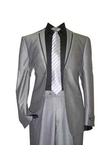 Grey Tuxedo Black and Silver Suit  Grey Tux ~ Liquid Jet Black Lapel Wedding Groom Suit