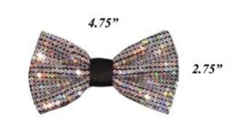 Sparkly Bow Tie Satin Shiny Polyester Bowtie Sequin Bowties Silver- 