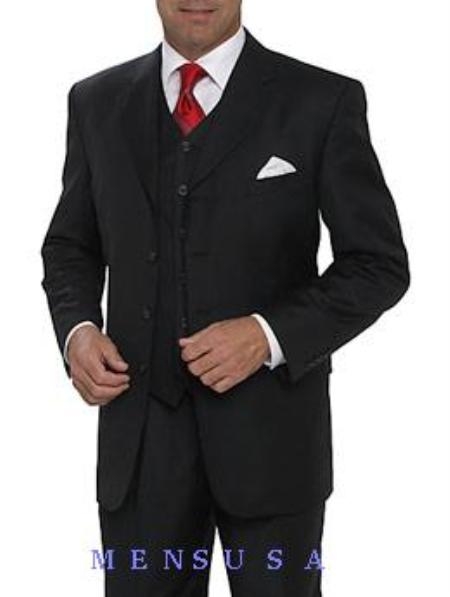 High Fashion single-breasted Liquid Jet Black Available in 3 Button Style Jacket Vested 3 Piece three piece suit 