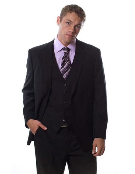  Caravelli Men's Single Breasted Black 3 Piece Notch Lapel Classic Fit Suit 