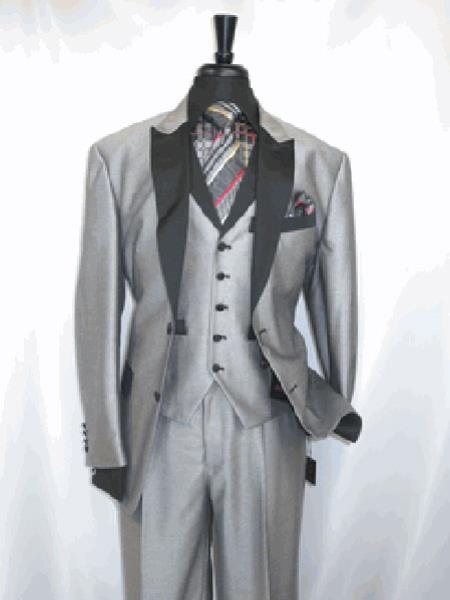 Single Breasted Peak Sateen Lapel Two Toned 1920s Grey Tuxedo style Suit Jacket SharkSkin Grey Clearance Sale Online